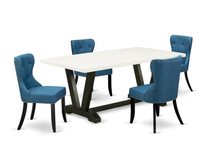 EAST WEST FURNITURE 5-PIECE DINING TABLE SET- 4 FABULOUS DINING CHAIRS AND 1 RECTANGULAR DINING TABLE