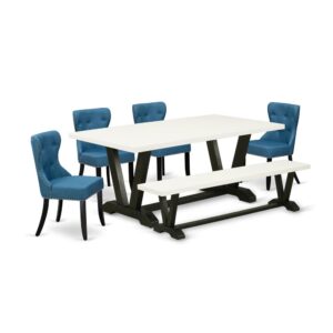 EAST WEST FURNITURE 6-PC DINING ROOM TABLE SET- 4 STUNNING PARSON DINING CHAIRS