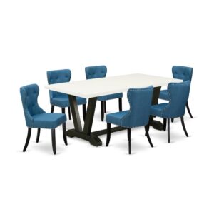 EAST WEST FURNITURE 7-PIECE KITCHEN TABLE SET- 6 FABULOUS PARSON DINING CHAIRS AND 1 MODERN DINING ROOM TABLE