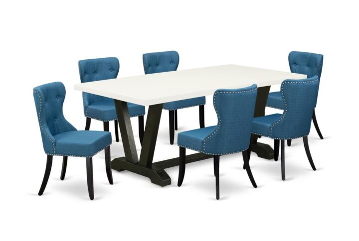 EAST WEST FURNITURE 7-PIECE KITCHEN TABLE SET- 6 FABULOUS PARSON DINING CHAIRS AND 1 MODERN DINING ROOM TABLE