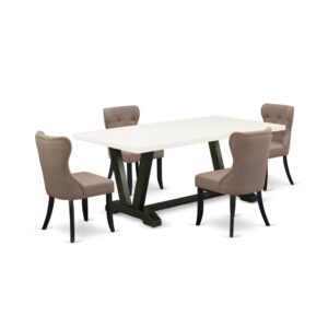 EAST WEST FURNITURE 5-Pc KITCHEN ROOM TABLE SET- 4 AWESOME UPHOLSTERED DINING CHAIRS AND ONE DINING TABLE