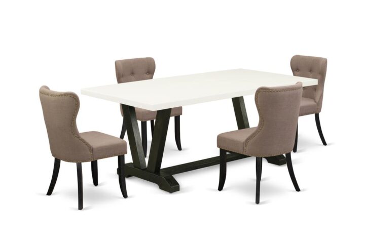 EAST WEST FURNITURE 5-Pc KITCHEN ROOM TABLE SET- 4 AWESOME UPHOLSTERED DINING CHAIRS AND ONE DINING TABLE