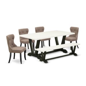 EAST WEST FURNITURE 6-PC DINETTE SET- 4 INCREDIBLE PARSON DINING CHAIRS AND ONE dining table WITH BENCH FOR DINING ROOM TABLE