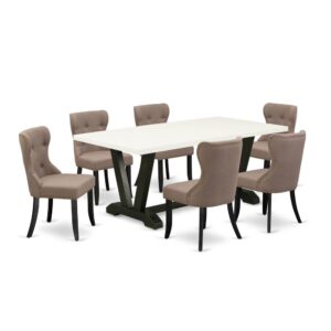 EAST WEST FURNITURE 7-PC DINING ROOM TABLE SET- 6 AWESOME DINING PADDED CHAIRS AND ONE DINING TABLE
