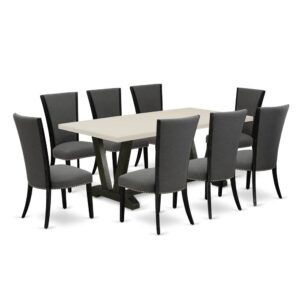 Our Modern Dining Set  Adds A Touch Of Elegance To Any Dining Room That You And Your Family Will Absolutely Enjoy. The Elegant Mid Century Dining Set  Contains A Dining Room Table And 8 Upholstered Dining Chairs. This Rectangular Dining Room Table Top Is Offered In A Linen White Finish. In Addition