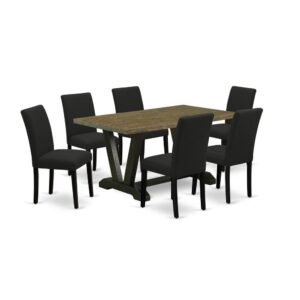 EAST WEST FURNITURE 7 - PC KITCHEN TABLE SET INCLUDES 6 DINING ROOM CHAIRS AND RECTANGULAR KITCHEN TABLE