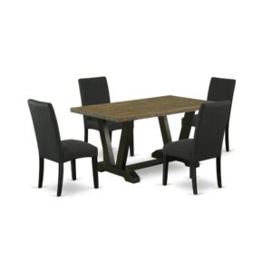 EAST WEST FURNITURE 5-Pc DINING TABLE SET- 4 STUNNING PADDED PARSON CHAIR AND 1 WOOD DINING TABLE