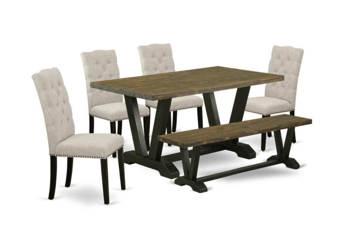 EAST WEST FURNITURE 6-PC DINETTE SET WITH 4 MODERN DINING CHAIRS - MID CENTURY MODERN BENCH AND KITCHEN RECTANGULAR TABLE
