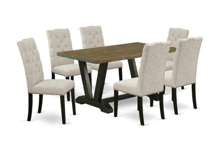 EAST WEST FURNITURE 7-PIECE DINING TABLE SET 6 FANTASTIC PARSON DINING CHAIRS AND RECTANGULAR WOOD DINING TABLE