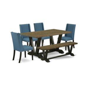EAST WEST FURNITURE 6-PC DINING TABLE SET WITH 4 PARSON CHAIRS - DINING BENCH AND RECTANGULAR TABLE