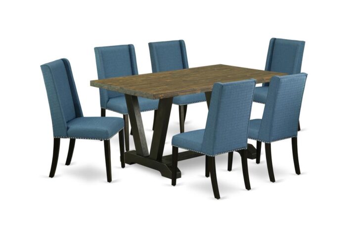 EAST WEST FURNITURE 7-PIECE MODERN DINING TABLE SET WITH 6 KITCHEN CHAIRS AND RECTANGULAR DINING TABLE