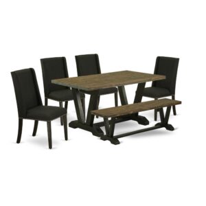 EAST WEST FURNITURE 6-PC RECTANGULAR DINING ROOM TABLE SET WITH 4 PARSON CHAIRS - INDOOR BENCH AND RECTANGULAR DINING TABLE