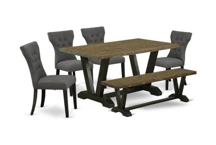 EAST WEST FURNITURE 6-PC KITCHEN TABLE SET WITH 4 PARSON CHAIRS - WOODEN BENCH AND rectangular TABLE