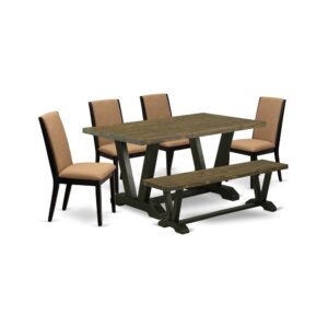 EAST WEST FURNITURE 6-PIECE DINING SET WITH 4 MODERN DINING CHAIRS - INDOOR BENCH AND RECTANGULAR DINING TABLE