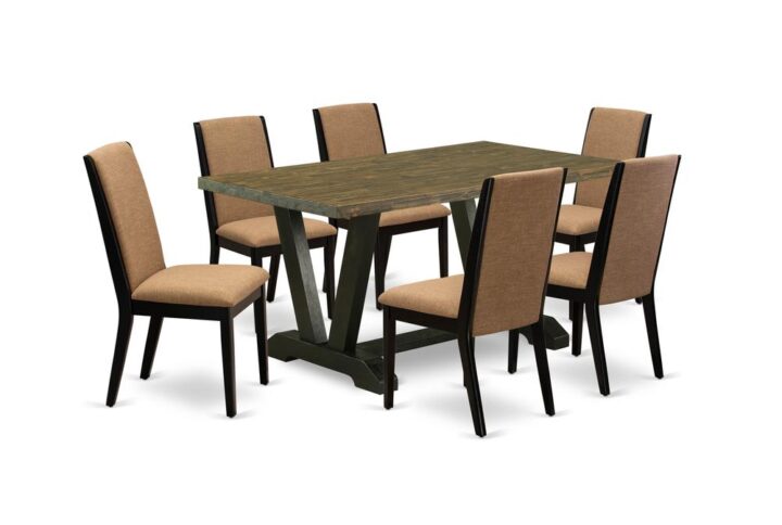 EAST WEST FURNITURE 7-PC RECTANGULAR TABLE SET WITH 6 MODERN DINING CHAIRS AND KITCHEN RECTANGULAR TABLE