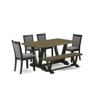 This 6-piece modern dining set consists of 1 mid century modern dining table and wooden bench with 4 matching modern dining chairs. The dining room table set is made of fine RubberWood for top quality and endurance. A rectangular-shaped kitchen table and dining table bench are developed in an innovative style with distinct aspects and linen fabric upholstered dining chairs will attract everyone who comes to the dining area. The wooden table and dining room bench contain X-style legs to offer maximum stability during dinner. The modern and stylish design of the dining set easily blends in any kitchen. The Upholstered seat of the rustic dining chairs is made of linen fabric that enhances the dining table design. Our dinner table set is quite simple to clean with a limp cloth and always offers an elegant appeal. The installation process of our luxurious kitchen dining table set is not difficult and easy to operate. Each kitchen table set comes conveniently with easy-to-follow instructions and all necessary equipment included. You simply need to follow the steps in the handbook to accomplish the assembly in a short time.