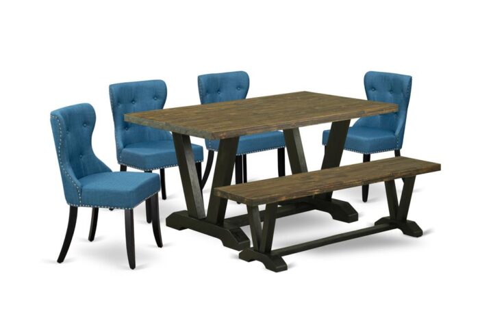 EAST WEST FURNITURE 6-PIECE KITCHEN DINING SET- 4 FANTASTIC PARSON DINING CHAIRS