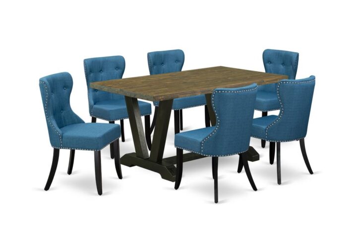 EAST WEST FURNITURE 7-PIECE KITCHEN ROOM TABLE SET- 6 STUNNING PARSON DINING ROOM CHAIRS AND 1 KITCHEN TABLE
