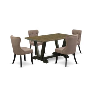 EAST WEST FURNITURE 5-Pc DINING ROOM SET- 4 STUNNING DINING CHAIR AND 1 RECTANGULAR TABLE