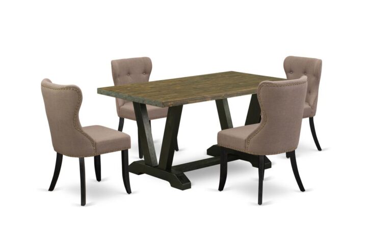 EAST WEST FURNITURE 5-Pc DINING ROOM SET- 4 STUNNING DINING CHAIR AND 1 RECTANGULAR TABLE