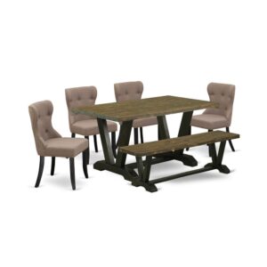 EAST WEST FURNITURE 6-PC DINING ROOM TABLE SET- 4 AMAZING PARSON CHAIRS