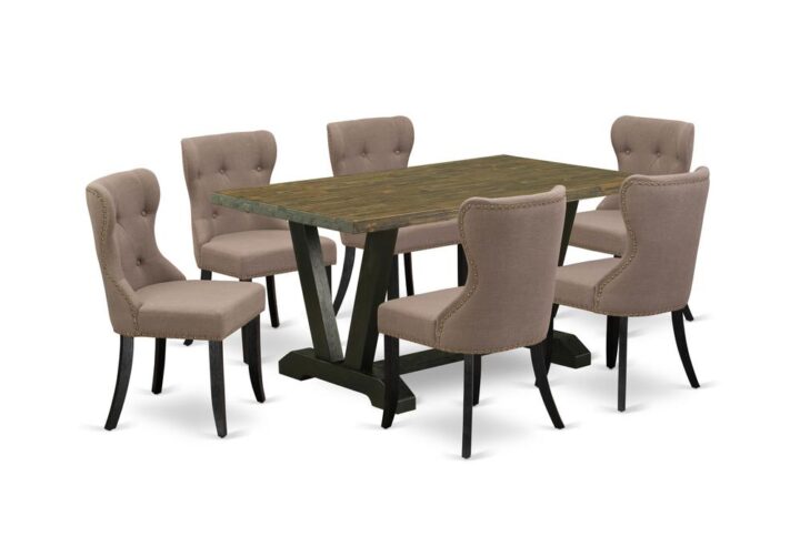 EAST WEST FURNITURE 7-PIECE DINING ROOM SET- 6 FANTASTIC DINING ROOM CHAIRS AND 1 WOODEN DINING TABLE