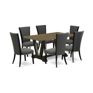Our Dining Room Table Set  Adds A Touch Of Elegance To Any Dining Room That You And Your Family Will Absolutely Enjoy. The Elegant Mid Century Modern Dining Set  Contains A Mid Century Modern Dining Table And 6 Kitchen Chairs. This Rectangular Dining Room Table Top Is Offered In A Distressed Jacobean Finish. In Addition