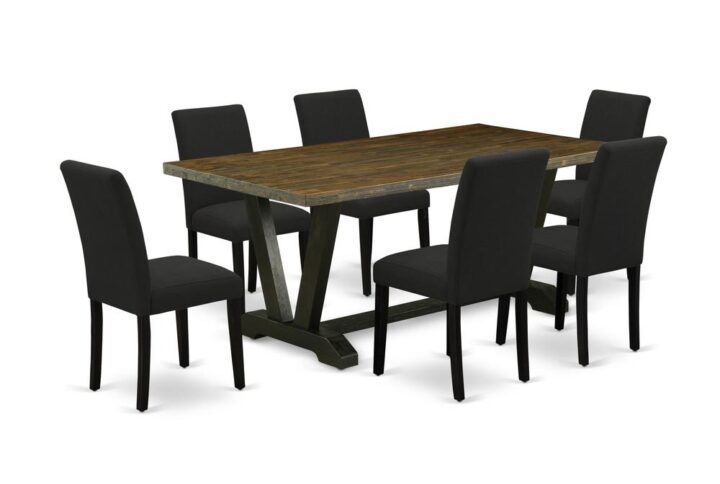 EAST WEST FURNITURE 7 - PIECE DINING TABLE SET INCLUDES 6 UPHOLSTERED DINING CHAIRS AND RECTANGULAR WOODEN DINING TABLE