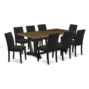 EAST WEST FURNITURE 9 - PC DINING ROOM TABLE SET INCLUDES 8 MID CENTURY MODERN CHAIRS AND RECTANGULAR WOODEN DINING TABLE