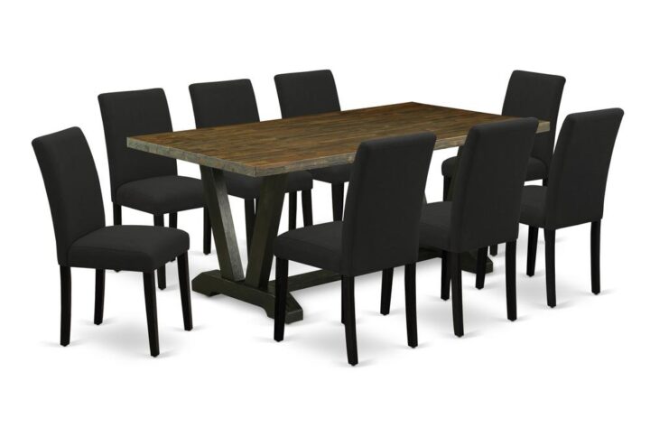 EAST WEST FURNITURE 9 - PC DINING ROOM TABLE SET INCLUDES 8 MID CENTURY MODERN CHAIRS AND RECTANGULAR WOODEN DINING TABLE