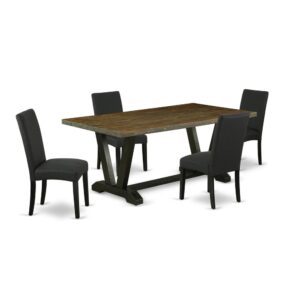 EAST WEST FURNITURE 5-Pc MODERN DINING TABLE SET- 4 AMAZING KITCHEN CHAIRS AND 1 MODERN RECTANGULAR DINING TABLE