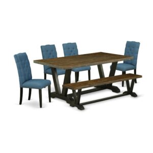EAST WEST FURNITURE 6-PC DINING ROOM TABLE SET WITH 4 MODERN DINING CHAIRS - WOODEN BENCH AND RECTANGULAR KITCHEN TABLE