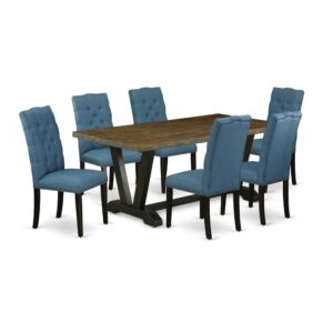 EAST WEST FURNITURE 7-PIECE DINING SET WITH 6 KITCHEN PARSON CHAIRS AND RECTANGULAR MODERN DINING TABLE