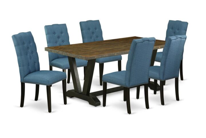 EAST WEST FURNITURE 7-PIECE DINING SET WITH 6 KITCHEN PARSON CHAIRS AND RECTANGULAR MODERN DINING TABLE