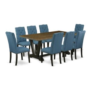 EAST WEST FURNITURE 9-PIECE MODERN DINING TABLE SET WITH 8 KITCHEN CHAIRS AND DINING ROOM TABLE