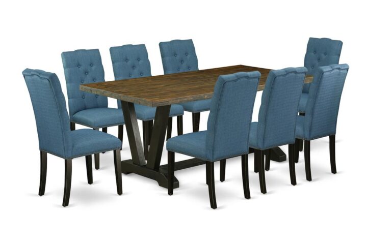 EAST WEST FURNITURE 9-PIECE MODERN DINING TABLE SET WITH 8 KITCHEN CHAIRS AND DINING ROOM TABLE