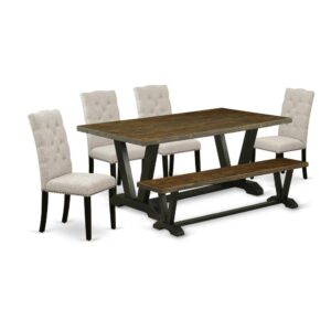 EAST WEST FURNITURE 6-PIECE DINETTE SET WITH 4 PARSON DINING CHAIRS - DINING ROOM BENCH AND RECTANGULAR MODERN DINING TABLE