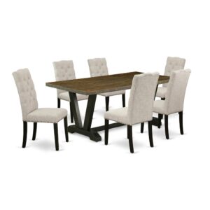 EAST WEST FURNITURE 7-PC DINING ROOM TABLE SET 6 AMAZING PARSONS CHAIRS AND RECTANGULAR DINING TABLE