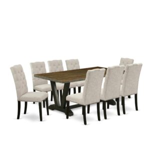 EAST WEST FURNITURE 9-PIECE KITCHEN TABLE SET 8 AMAZING PARSON CHAIRS AND RECTANGULAR WOOD DINING TABLE