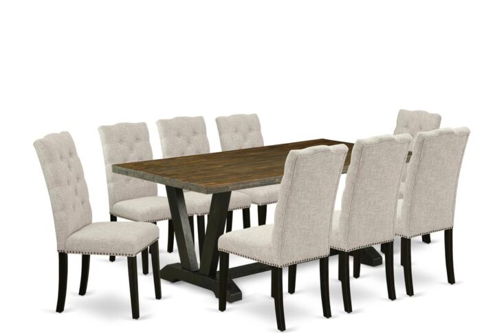 EAST WEST FURNITURE 9-PIECE KITCHEN TABLE SET 8 AMAZING PARSON CHAIRS AND RECTANGULAR WOOD DINING TABLE