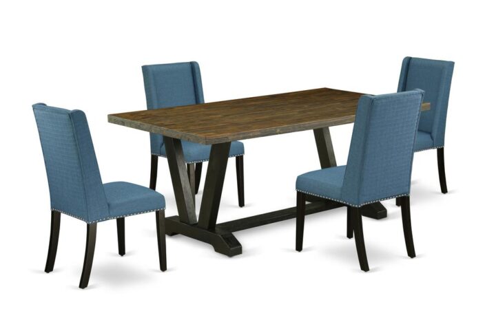 EAST WEST FURNITURE 5-PC KITCHEN SET WITH 4 MODERN DINING CHAIRS AND RECTANGULAR DINING TABLE