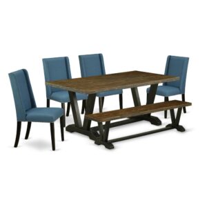 EAST WEST FURNITURE 6-PIECE RECTANGULAR DINING ROOM TABLE SET WITH 4 DINING ROOM CHAIRS - WOODEN BENCH AND KITCHEN RECTANGULAR TABLE
