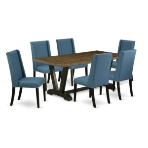 EAST WEST FURNITURE 7-PC DINING ROOM TABLE SET WITH 6 DINING ROOM CHAIRS AND RECTANGULAR DINING TABLE