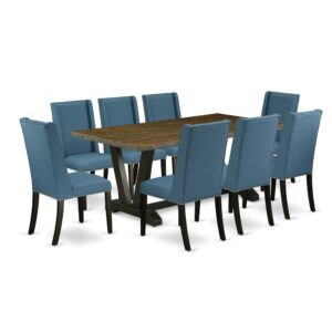 EAST WEST FURNITURE 9-PC DINING ROOM SET WITH 8 DINING ROOM CHAIRS AND RECTANGULAR DINING TABLE