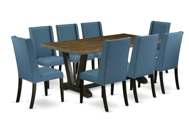 EAST WEST FURNITURE 9-PC DINING ROOM SET WITH 8 DINING ROOM CHAIRS AND RECTANGULAR DINING TABLE