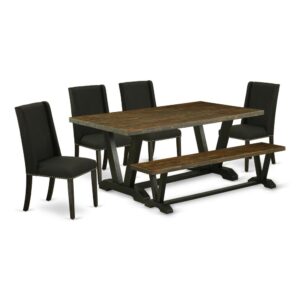 EAST WEST FURNITURE 6-PIECE KITCHEN SET WITH 4 MODERN DINING CHAIRS - DINING BENCH AND rectangular TABLE