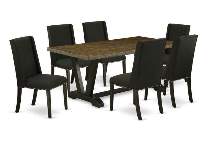 EAST WEST FURNITURE 7-PC KITCHEN TABLE SET 6 ATTRACTIVE PARSON CHAIRS AND RECTANGULAR WOOD DINING TABLE