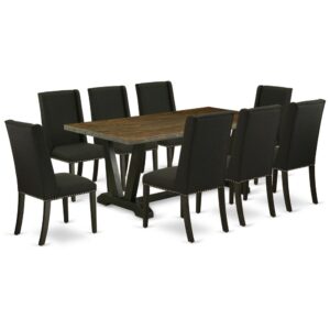 EAST WEST FURNITURE 9-PC DINING ROOM TABLE SET 8 AMAZING PARSONS CHAIRS AND RECTANGULAR DINING TABLE