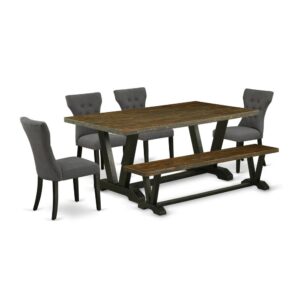 EAST WEST FURNITURE 6-PC KITCHEN TABLE SET WITH 4 UPHOLSTERED DINING CHAIRS - KITCHEN BENCH AND RECTANGULAR KITCHEN TABLE