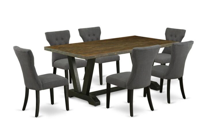 EAST WEST FURNITURE 7-PIECE DINING SET 6 BEAUTIFUL PARSON CHAIRS ANDRECTANGULARDINING TABLE